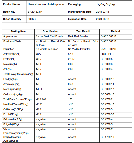 COA natural astaxanthin 5%